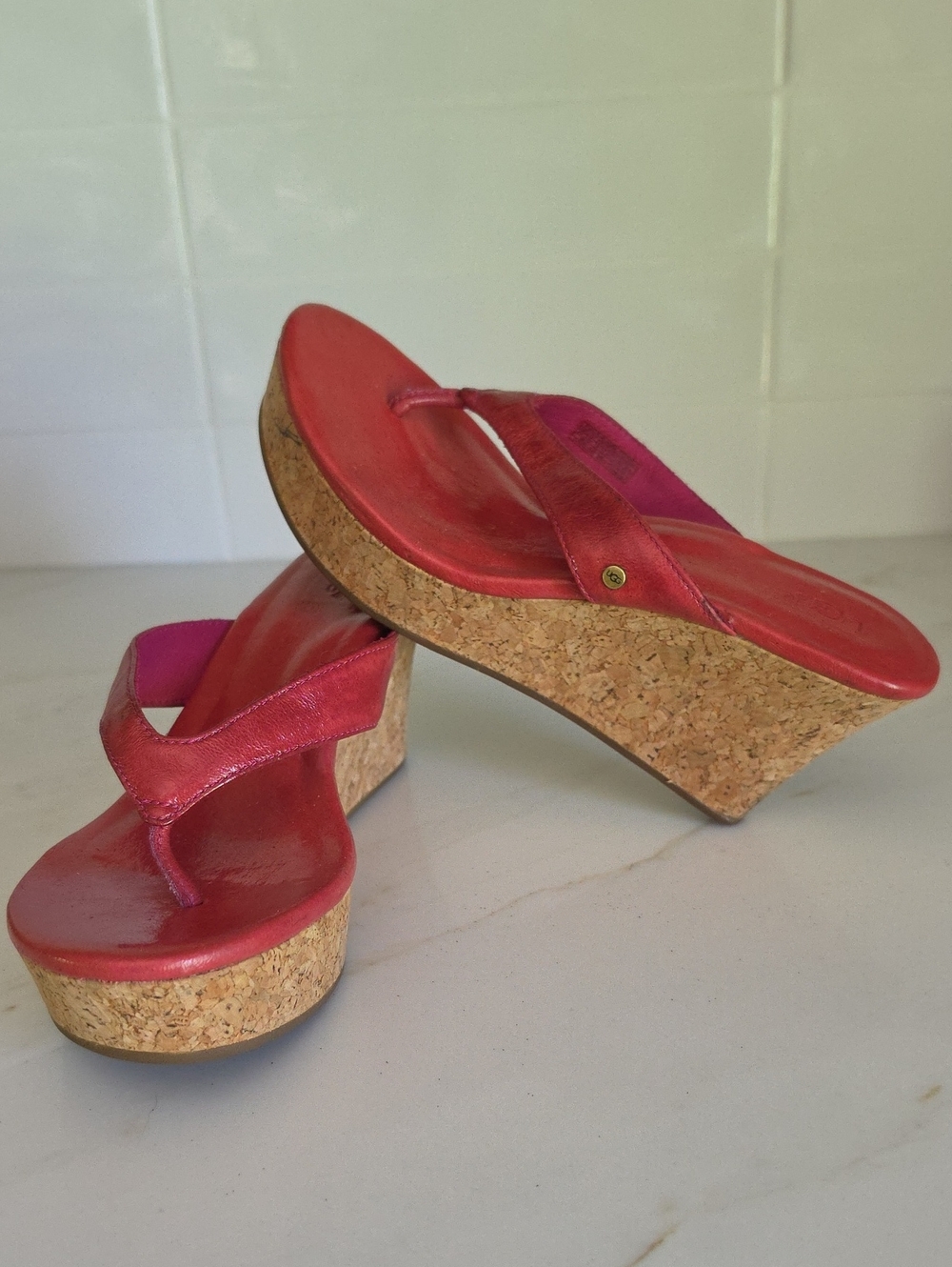 UGG Pink Patent Leather Sandals - Women's Size 6.5 (EU 37.5) Very Good Condition